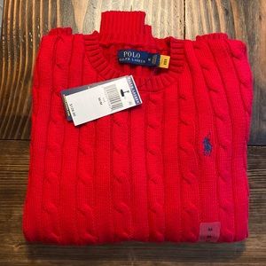 Red Ralph Lauren Polo cable knit sweater